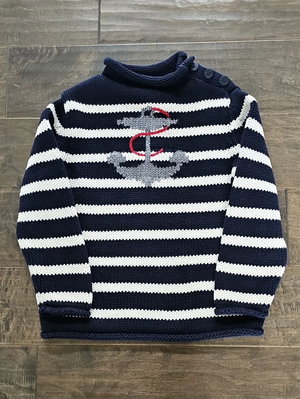 GAP Navy & Cream Striped Anchor Sailor Knit Sweater - 4T